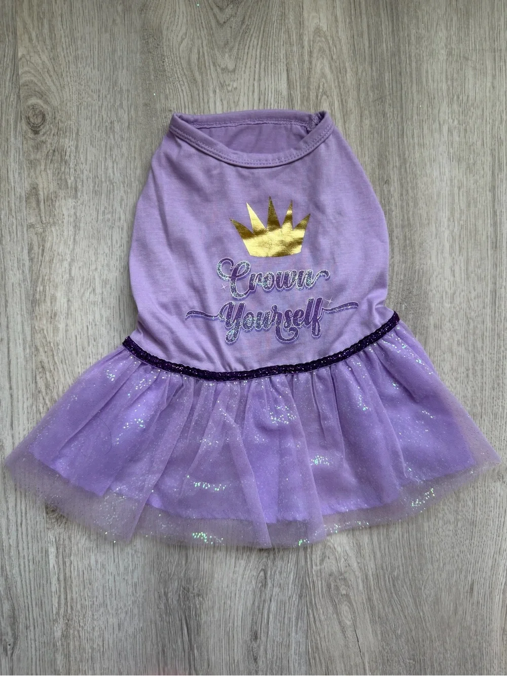 Top Paw - Lilac Pet/Puppy Dog Tutu Dress with Gold Crown and Sparkles - size XS
